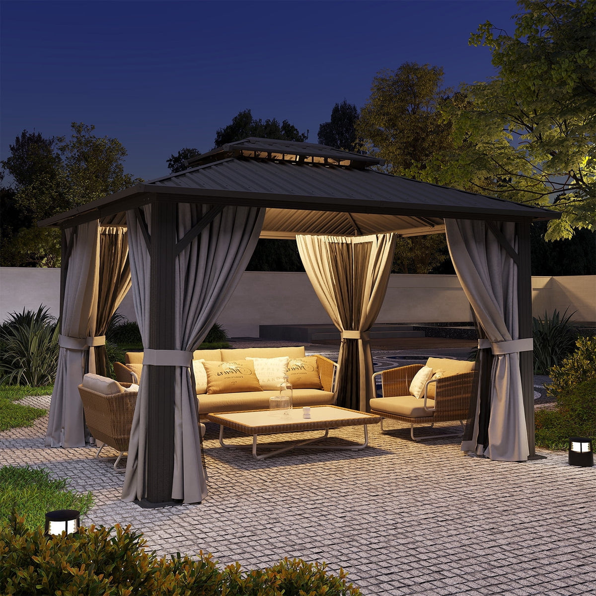 Clouddwell 10' x 12' Gazebo for Patio, Gazebo Pergola with Sloped Roof, Large Wall-Mounted Heavy Duty Awnings, for Deck, Patio and Backyard