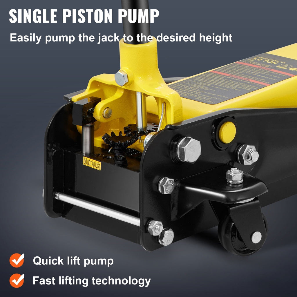 KFFKFF Floor Jack, 3 Ton Ground Jack, Robust Steel Sport Ground Jack with Single Piston Rapid Elevation Pump, Ground Jack Elevation Scope 5.12"-20"