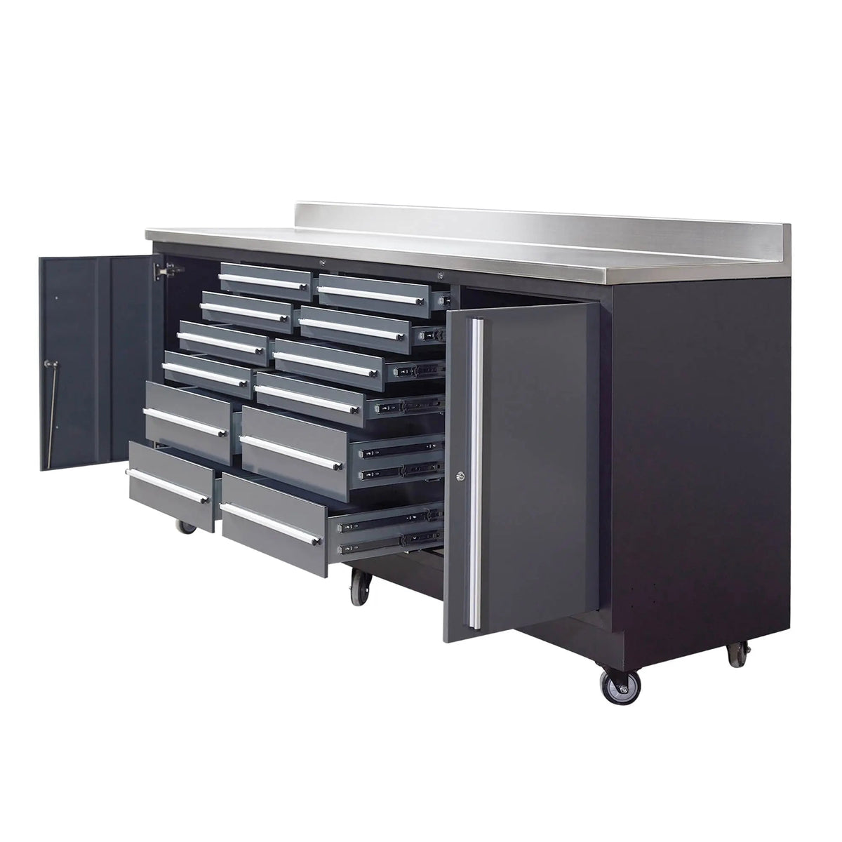 TMG Industrial TMG Heavy Series 7-Ft 12-Drawer Workbench with Stainless Steel Top, Ball Bearing Double Slides & Casters, TMG-WB712