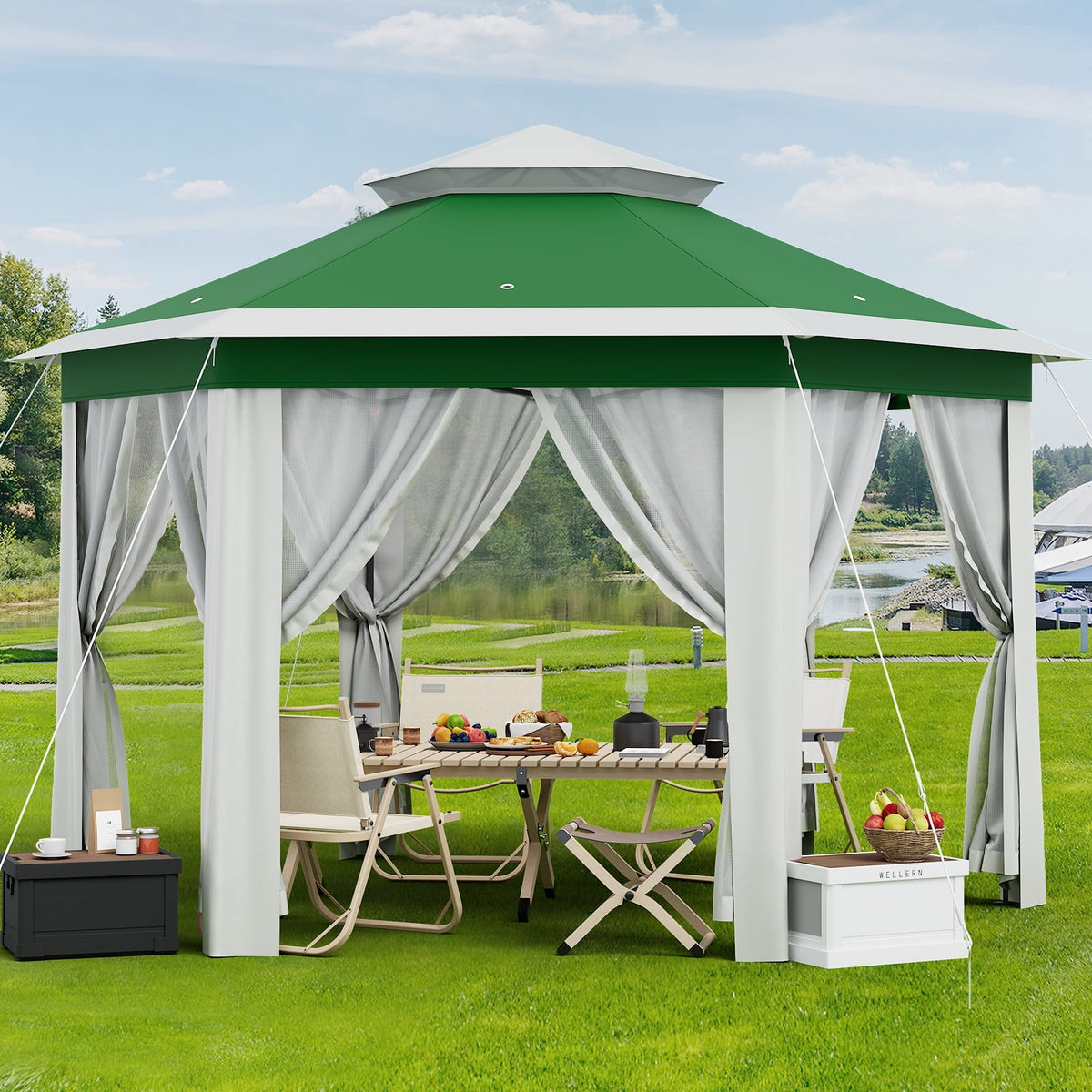 GOGRANT 13x13 Pop Up Gazebo with Mosquito Netting, Outdoor Canopy Tent with Vented Roof & Wheeled Bag for Patio Backyard Camping
