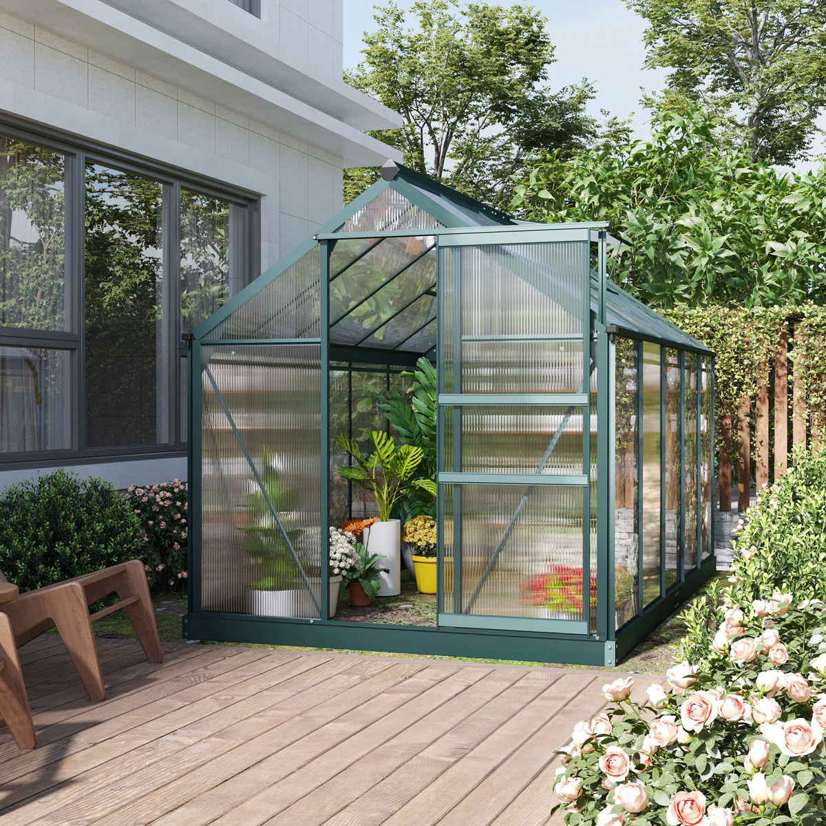 Outsunny 10.2' x 6.3' x 6.6' Clear Polycarbonate Greenhouse, Large Walk-In Garden, Aluminium Frame, Slide Door, top vent for ventilation