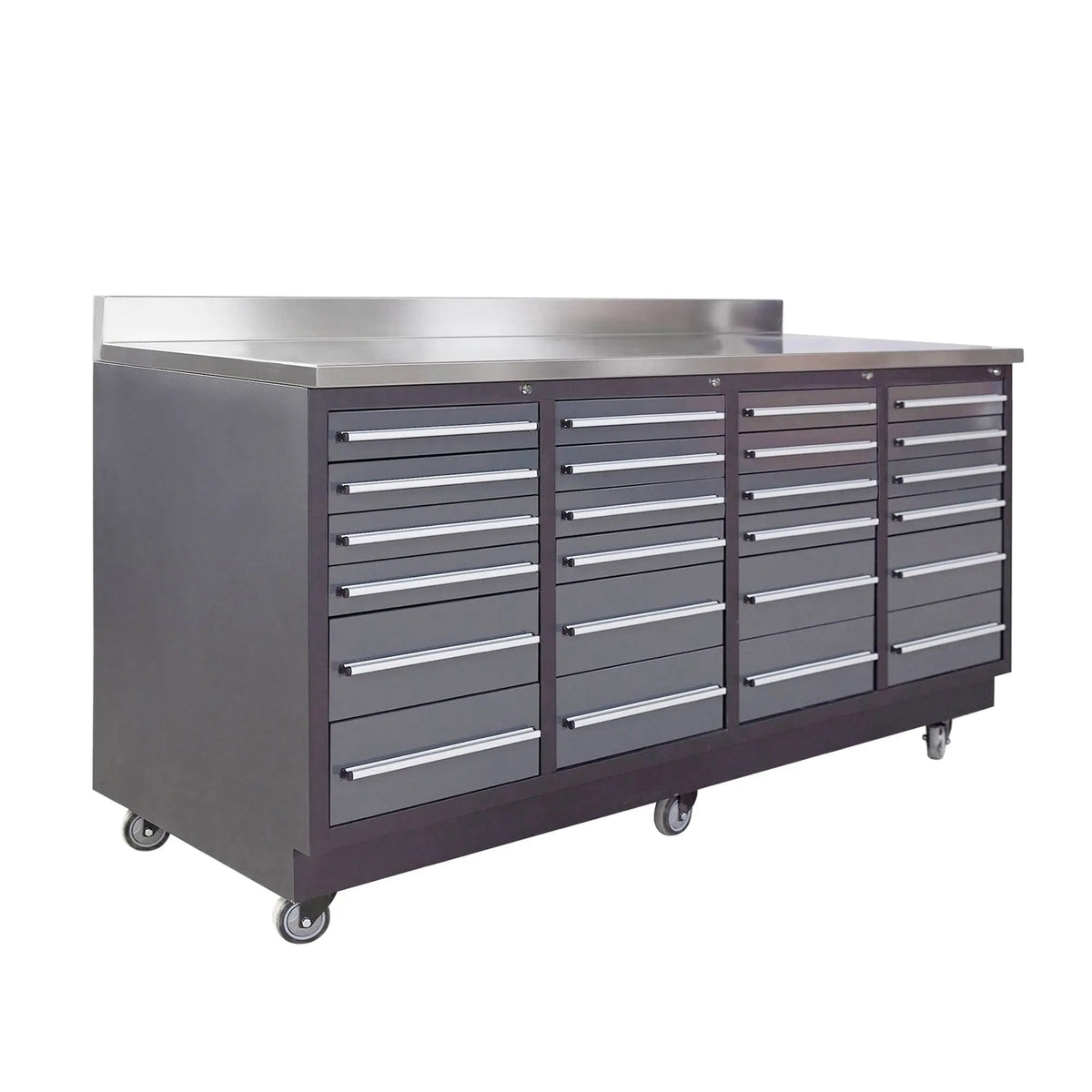 TMG Industrial TMG Heavy Series 7-Ft 24-Drawer Workbench with Stainless Steel Top, Ball Bearing Double Slides & Casters, TMG-WB724
