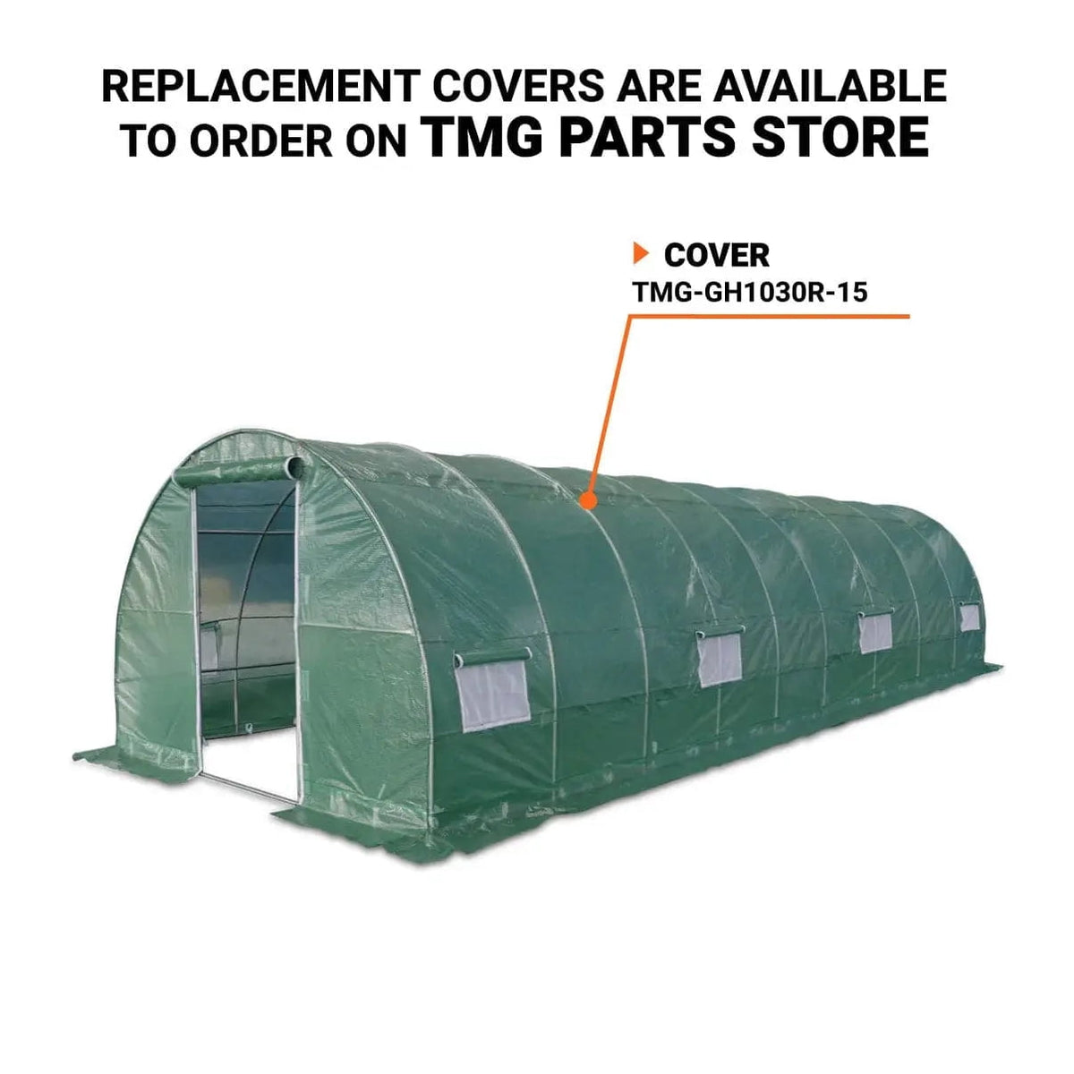 TMG Industrial Tunnel Greenhouse Grow Tent, 10' x 30', Ripstop Leno Cover, Cold Frame, Roll-Up Mesh Windows, Round Top Roof, TMG-GH1030R