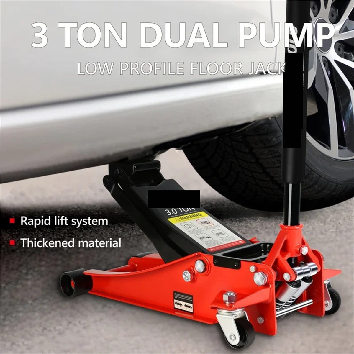 Heavy-Duty 3 Ton (6600 Lbs) Capacity Hydraulic Floor Jack With Dual Piston Quick Lift Pump - Red, High Carbon Steel, ,Easy to Operate