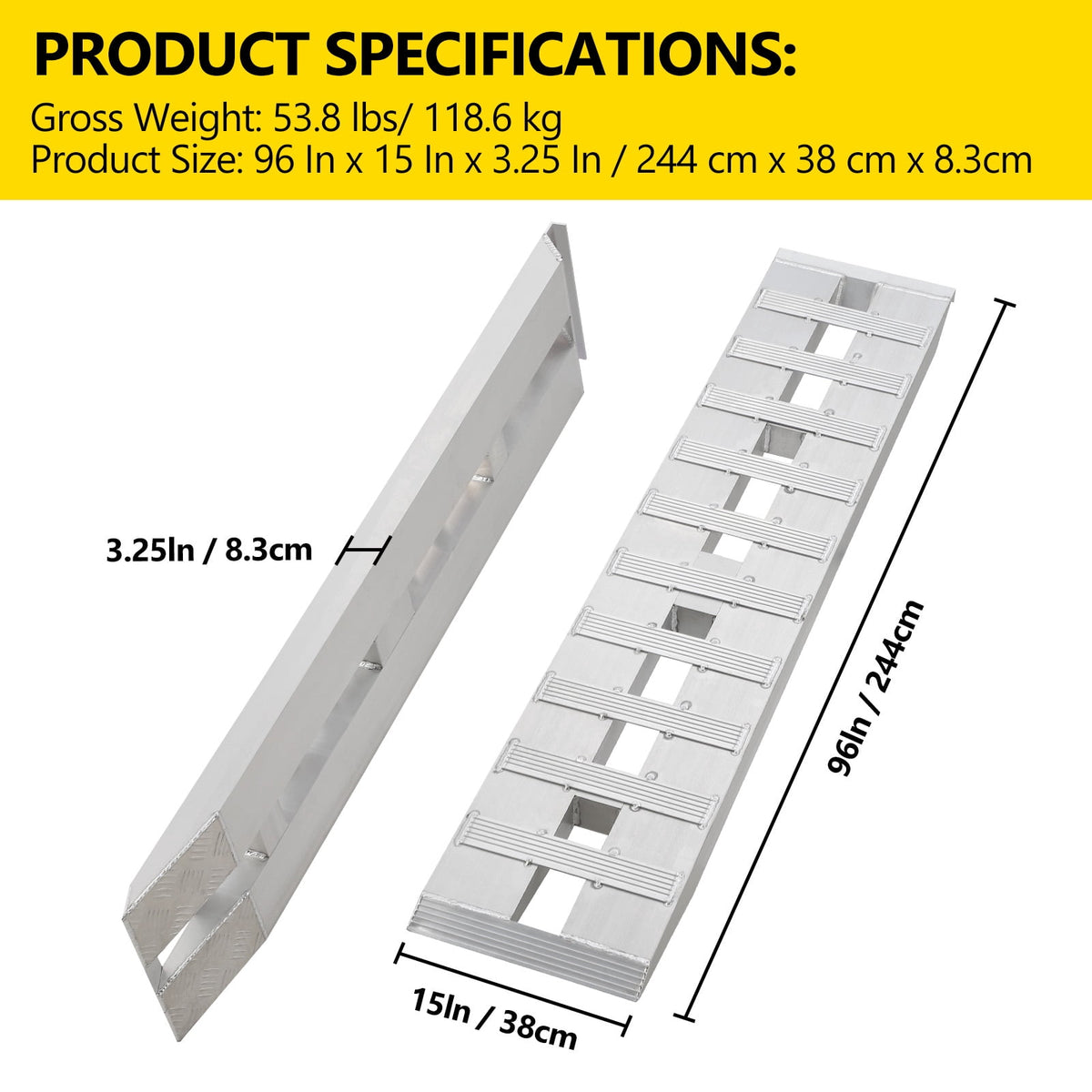 Aluminum Loading Ramps, 2-Pack, 96x15 Inches, 10,000 lb Capacity, Folding Non-Slip Design for Trucks and Tractors