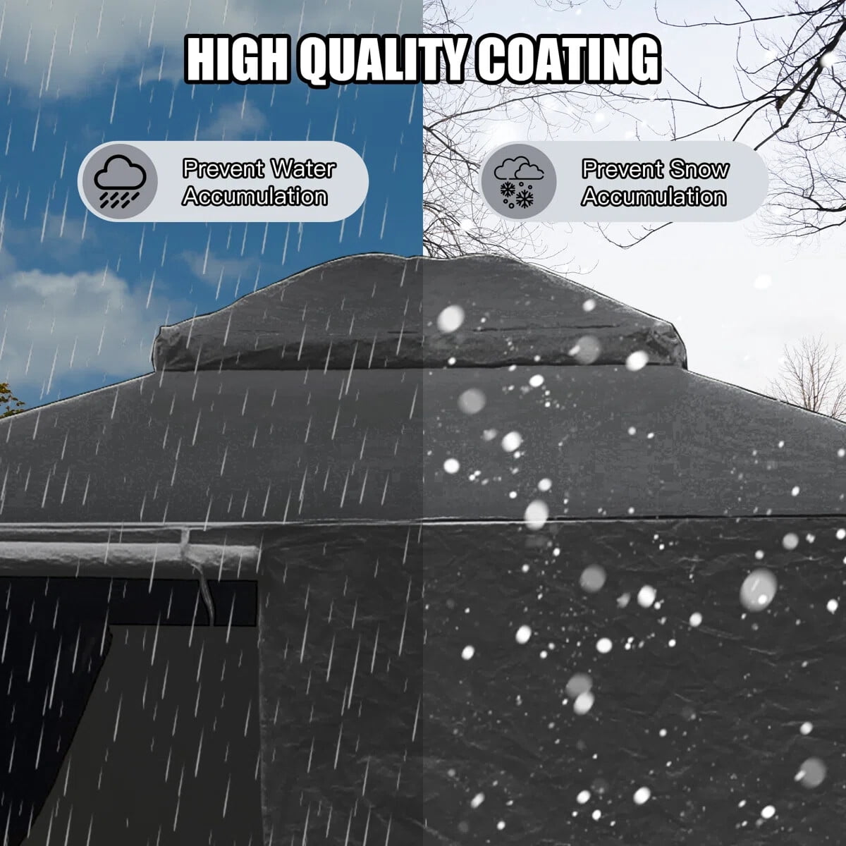Domi Outdoor Living 8' x 8' Winter Gazebo Cover with Sidewalls & Mesh Windows, Waterproof Double Roof Enclosure, Black