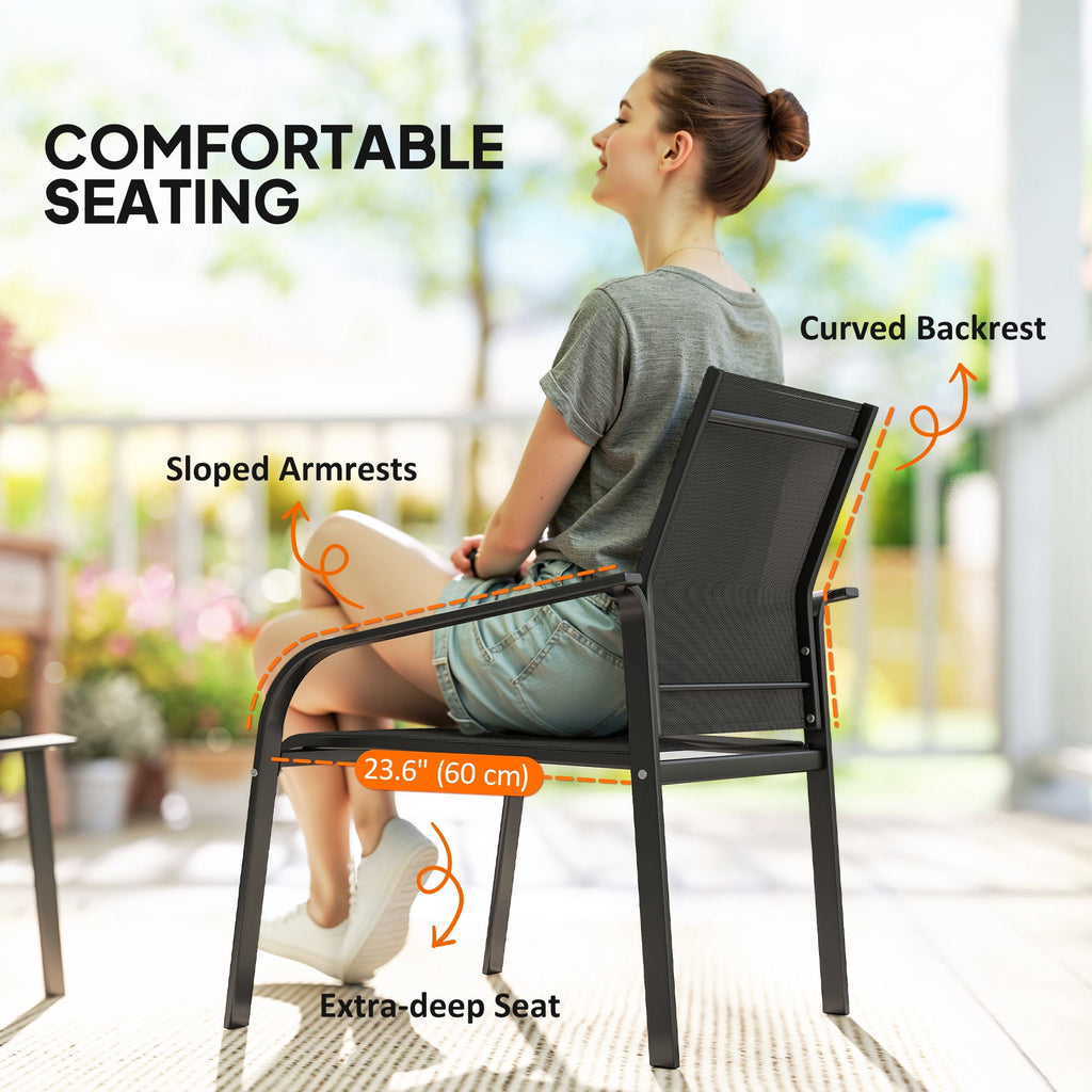 Outsunny 4 Piece Patio Furniture Set, Deep Outdoor Conversation Set, Black