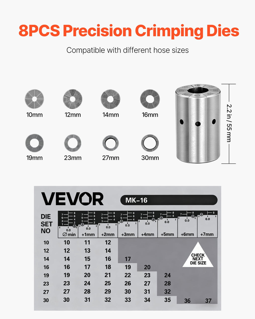 VEVOR Manual Hydraulic Hose Crimper, 8 Dies, 0.24-1.1 Inch Crimping Range, for Oil, Gas, Water and AC Hoses