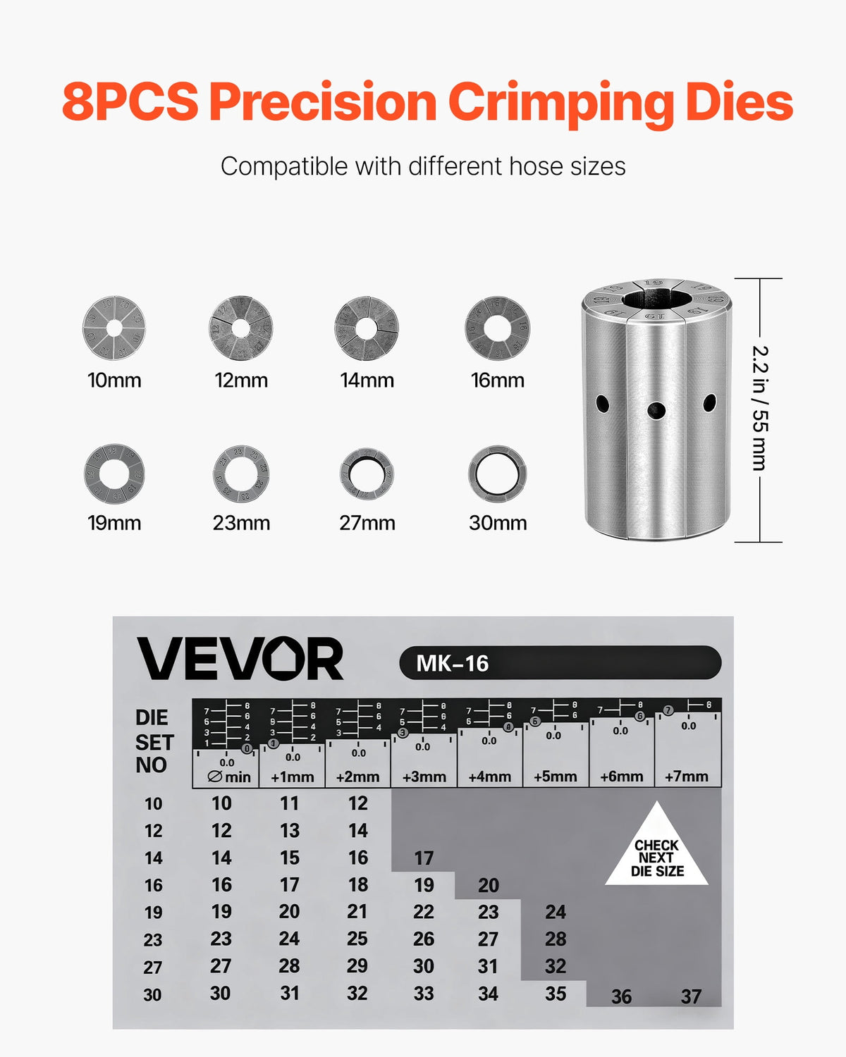 VEVOR Manual Hydraulic Hose Crimper, 8 Dies, 0.24-1.1 Inch Crimping Range, for Oil, Gas, Water and AC Hoses