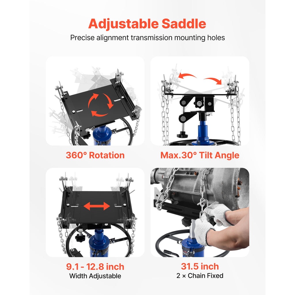 KFFKFF 0.6-Ton/1322 lb Hydraulic Transmission Jack, Dual Telescopic Lift, Foot Pedal, 34.6-69.3 Inch Height