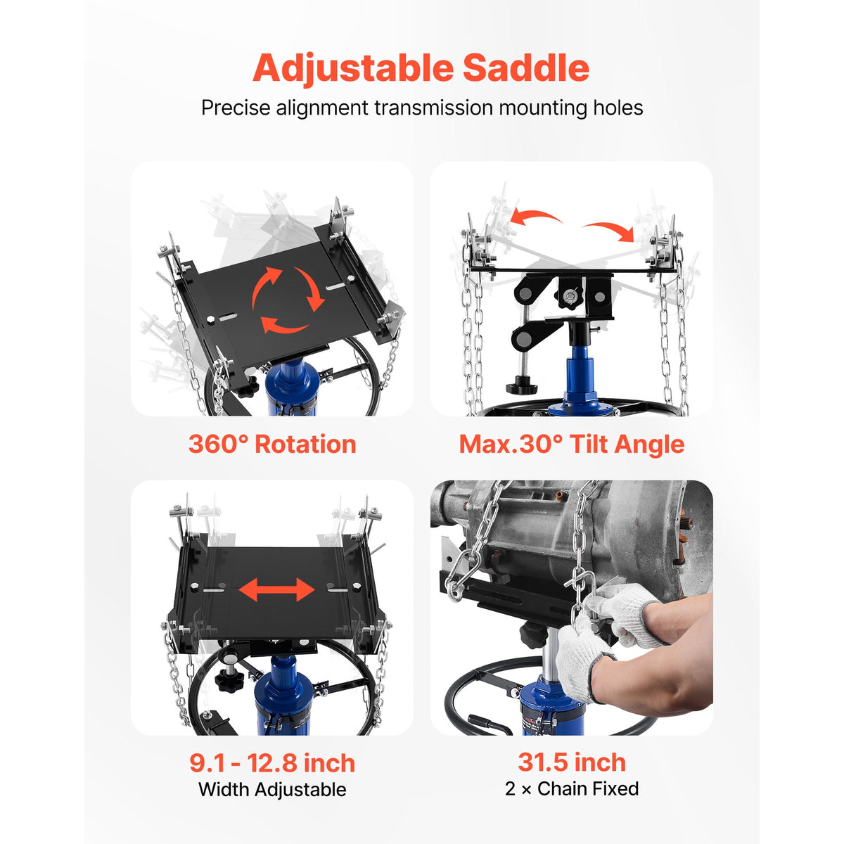 KFFKFF 0.6-Ton/1322 lb Hydraulic Transmission Jack, Dual Telescopic Lift, Foot Pedal, 34.6-69.3 Inch Height