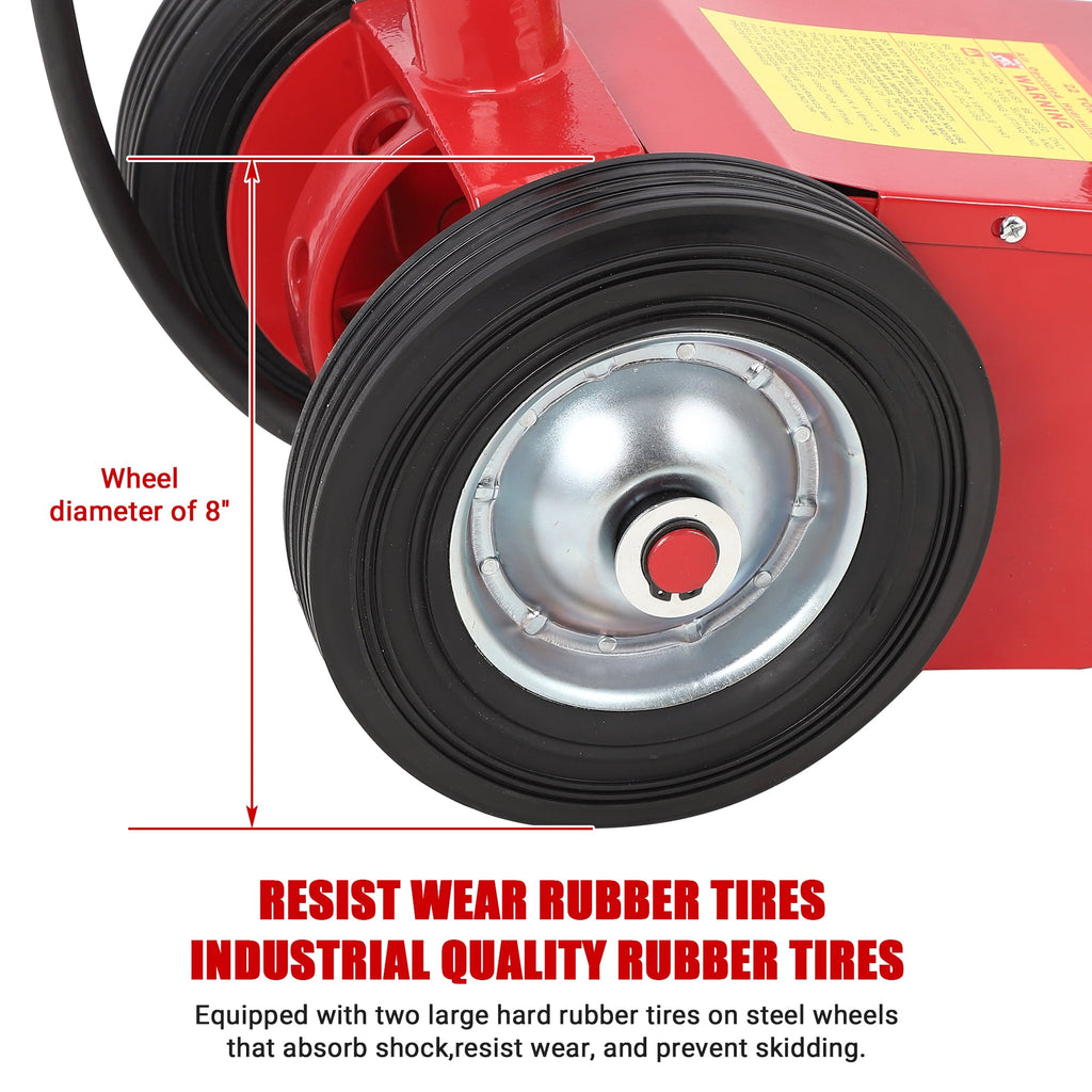 22-Ton/44,000 lb Air Hydraulic Floor Jack, Dual Power, 46-Inch Adjustable Handle and Wear-Resistant Tires, Red