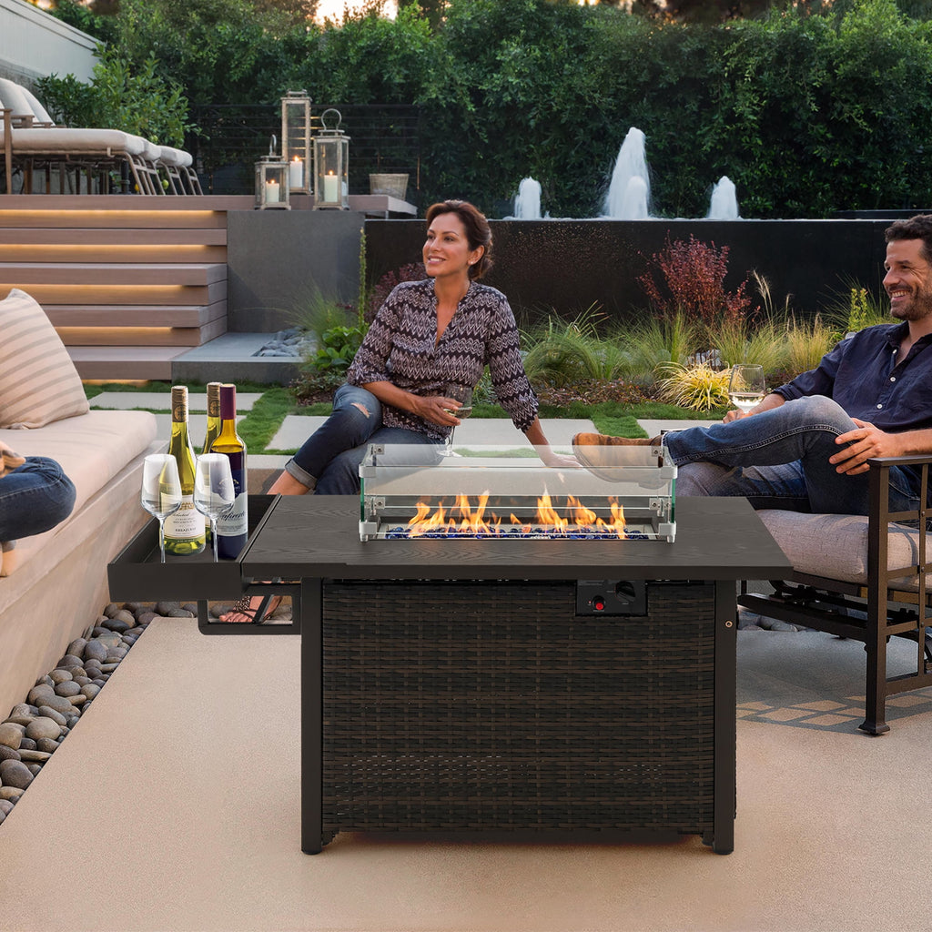 Gymax Propane Gas Fire Pit Table 52 Inch Propane Fire Pit w/ Wind Guard 50,000 BTU Heat Output Brown