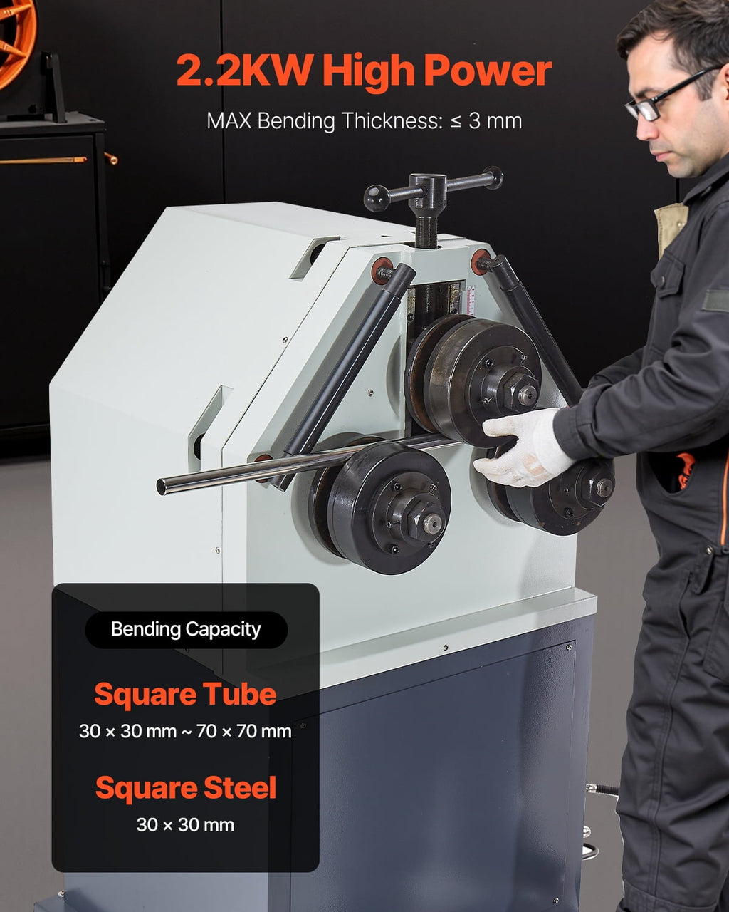 VEVOR 2.2kW 3-Roller Electric Pipe Bender, 180-Degree Bending, Reversible Foot Switch, Horizontal/Vertical, 220V 3-Phase