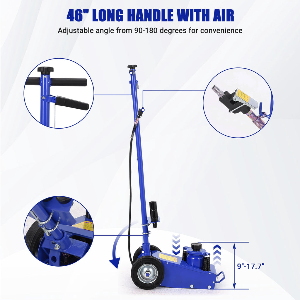 22-Ton Air Hydraulic Floor Jack, 44,000 lb Capacity, 9-17.7 Inch Lift, Dual Power and 4 Height Adapters