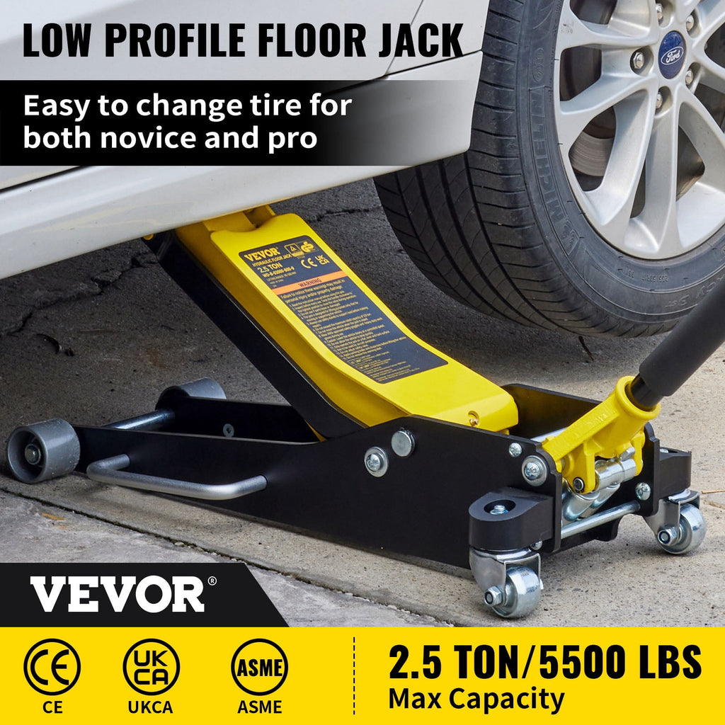 VEVOR 2.5-Ton Low-Profile Aluminum and Steel Floor Jack, Dual-Piston Quick Lift, 3-3/4 to 18-7/10 Inch Lift Range
