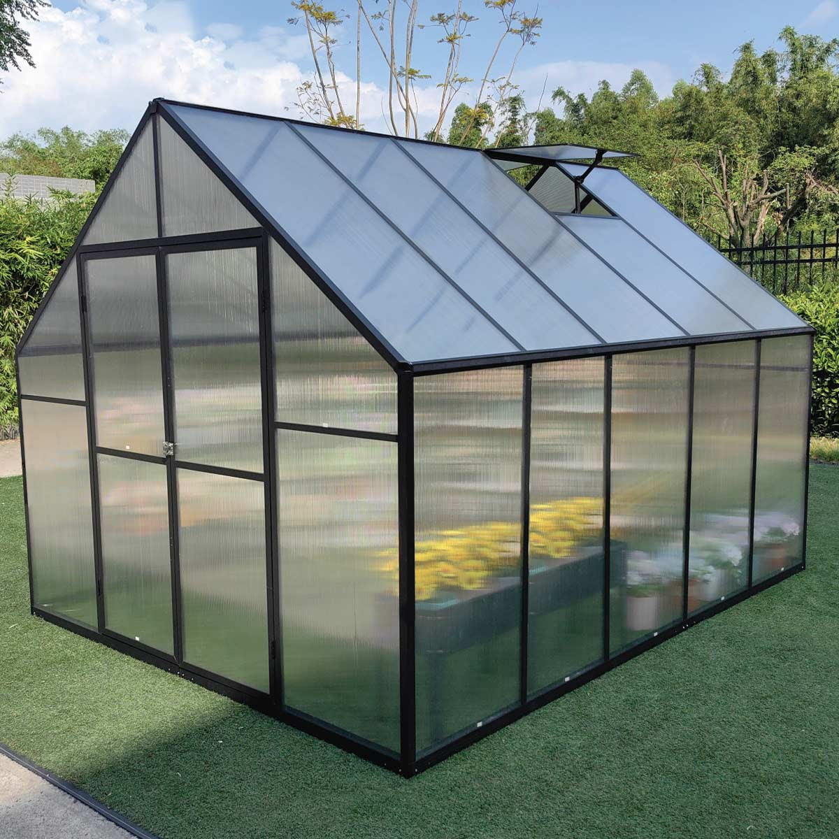 TMG Industrial 6' x 8' Greenhouse with Polycarbonate Roof and Walls, Durable Aluminum Frame, Quick Assembly, Essential Series, TMG-GHE0608