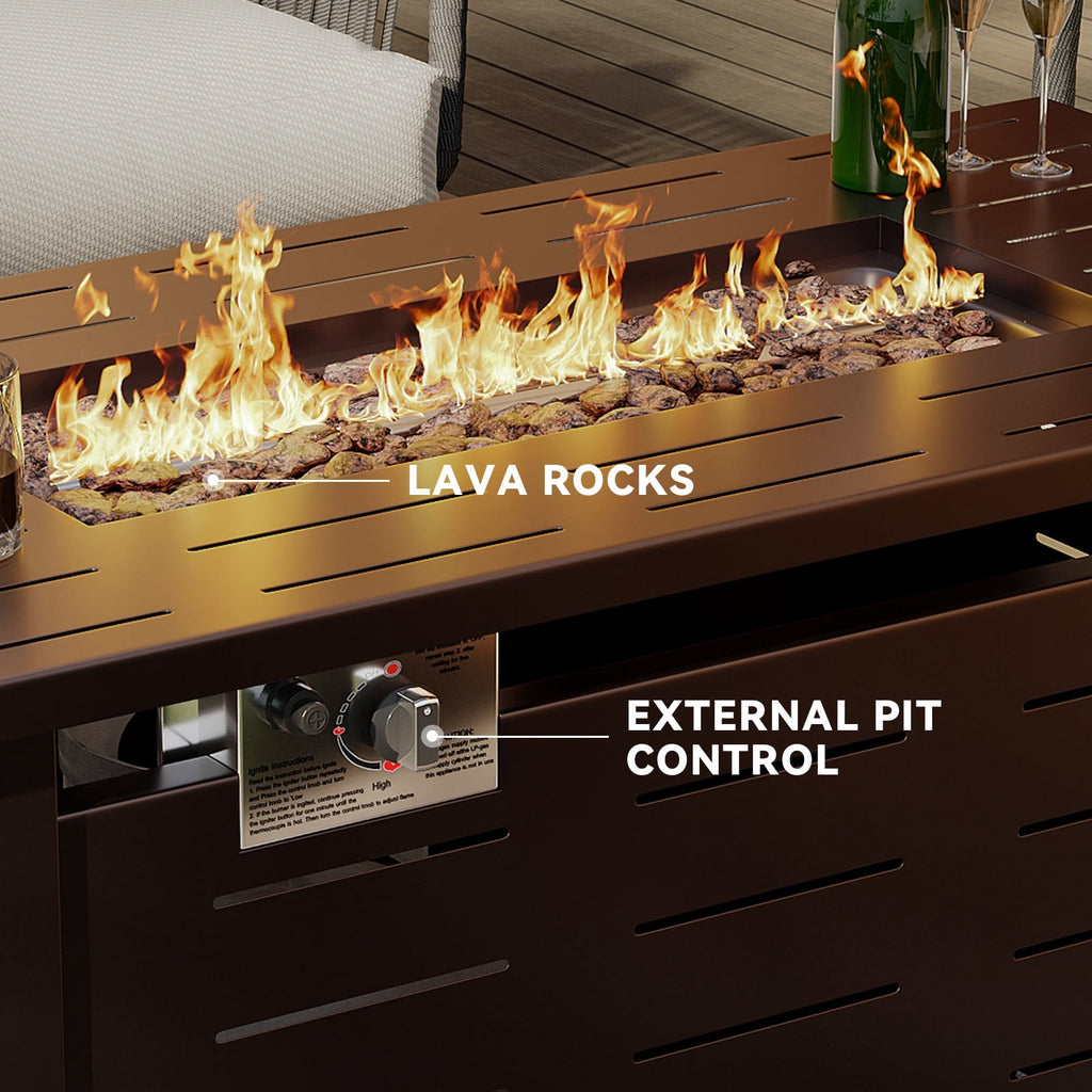 Clouddwell 42" Rectangle Propane Fire Pit Table – 50,000 BTU Outdoor Patio Heater with Removable Lid, Waterproof Cover & Lava Rocks, Brown