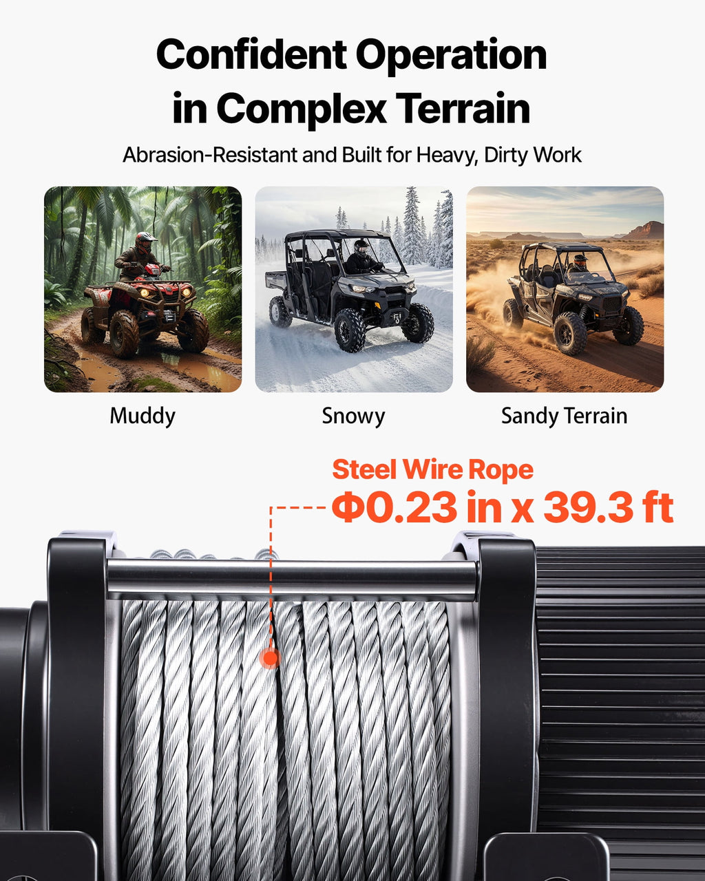 VEVOR 4500 lb 12V ATV/UTV Electric Winch, 0.24 Inch x 39.4 ft Steel Rope, Wired/Wireless Controls, IP54