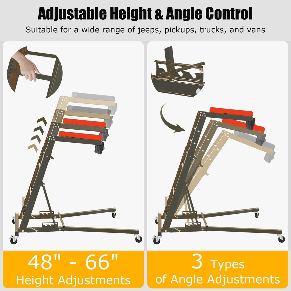 TROPOW Adjustable Folding Automotive Creeper, 400 lb Capacity, 48-66 Inch Height, 4 Swivel Casters