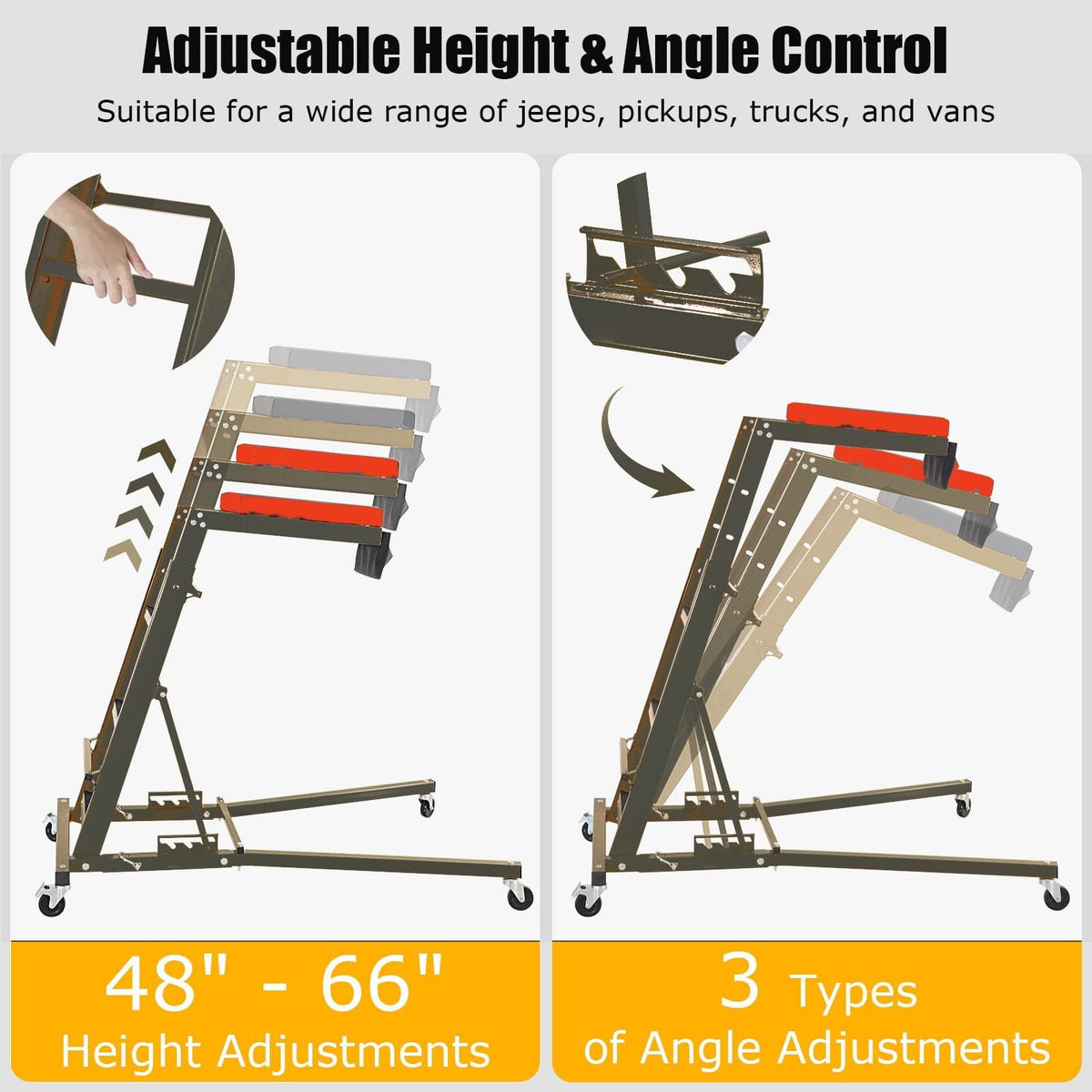 TROPOW Adjustable Folding Automotive Creeper, 400 lb Capacity, 48-66 Inch Height, 4 Swivel Casters