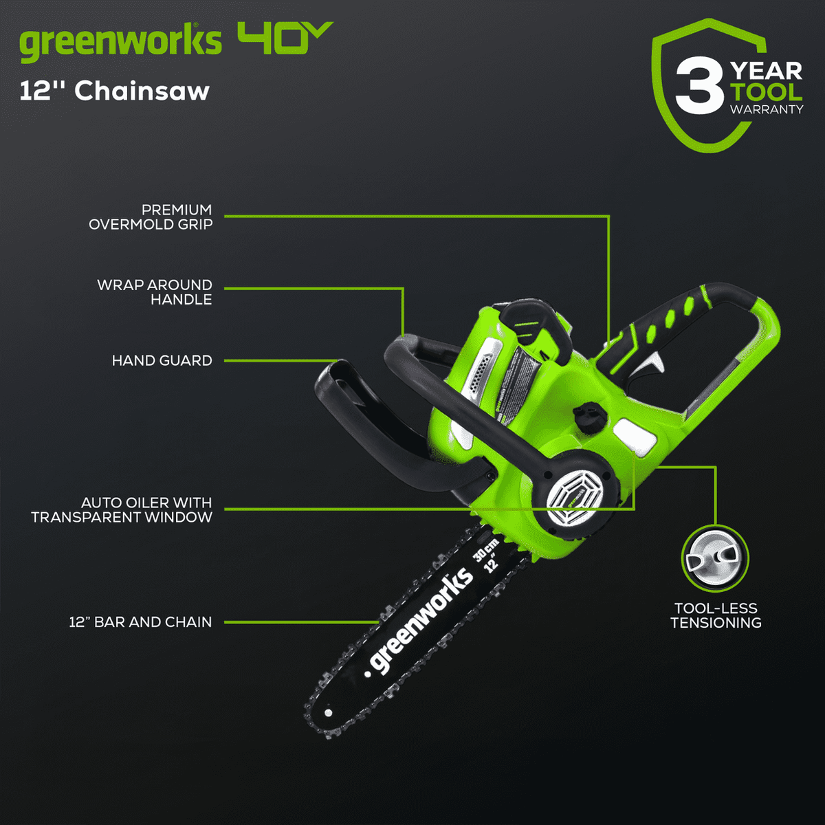 Greenworks 40V 12" Chainsaw (Tool Only)