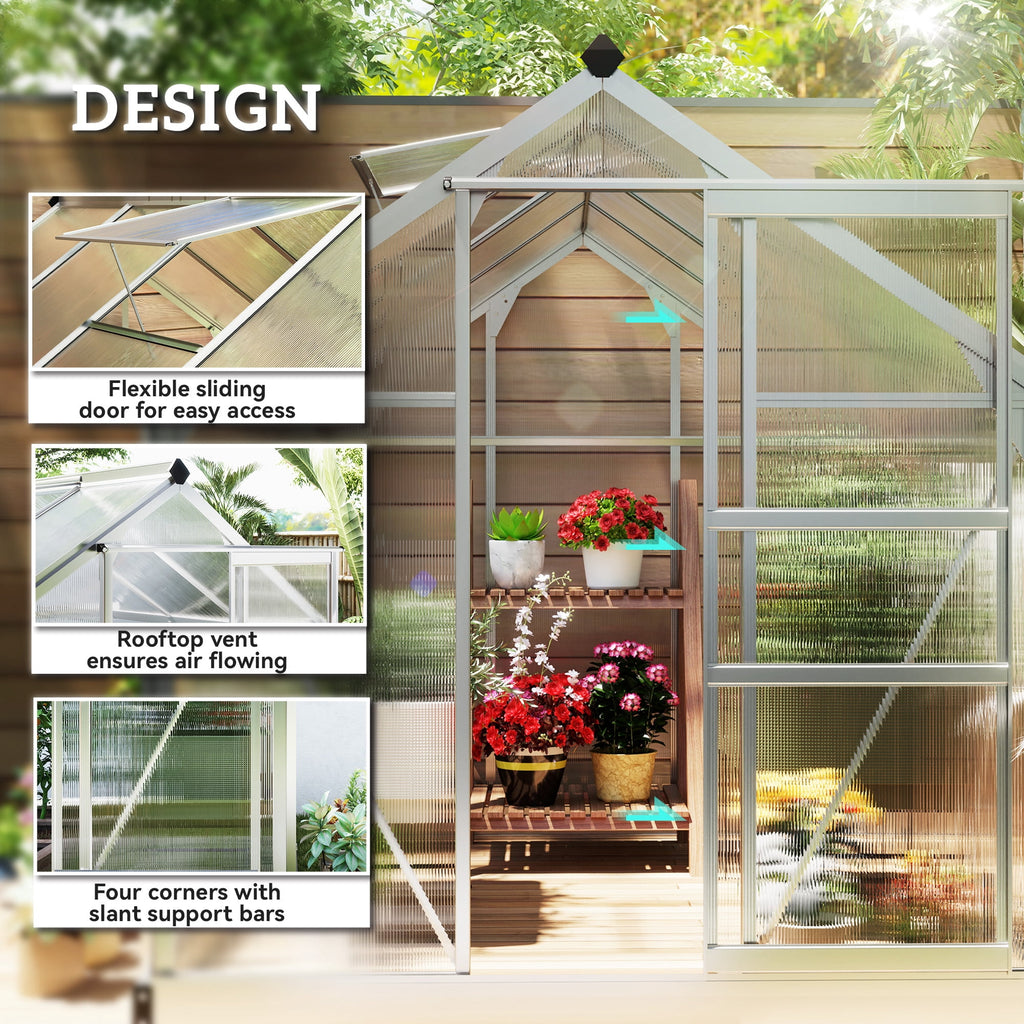 Outsunny Greenhouse, Walk-In Hot House, Clear PC Board with Sliding Door