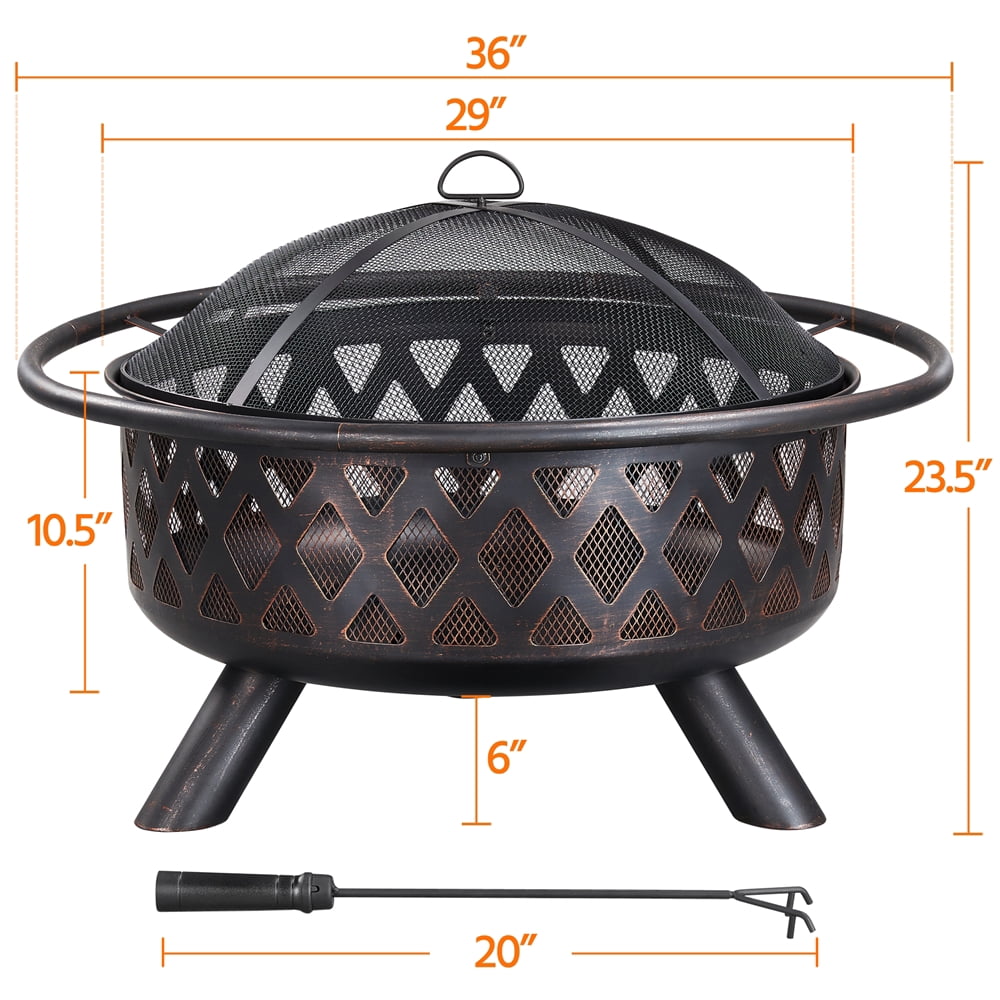 Yaheetech Outdoor Metal Fire Pit with Mesh Screen Poker Rain Cover, Bronze