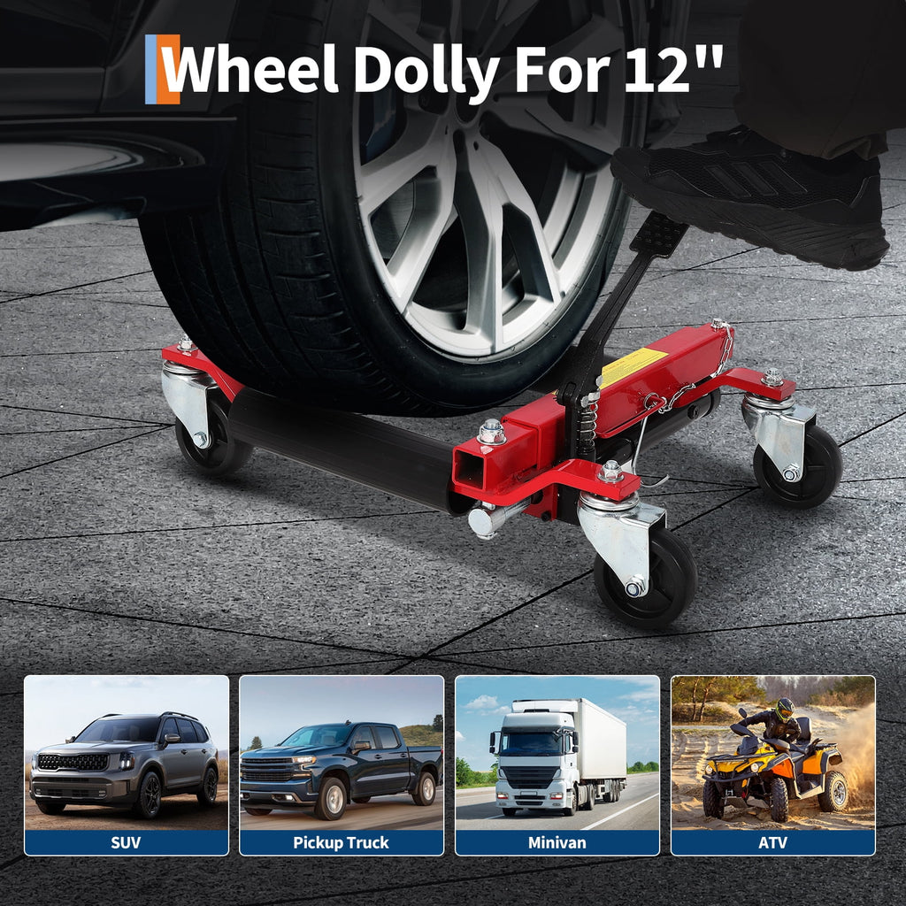 Hydraulic Car Wheel Dolly Jacks, Set of 2, 1500 lb Capacity, Non-Slip Foot Pedal for Vehicle Positioning, Red