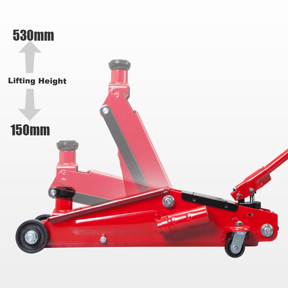 Hydraulic Trolley Floor Jack With Piston Quick Lift Pump, 3 Ton (6,000 lb) Capacity, Red
