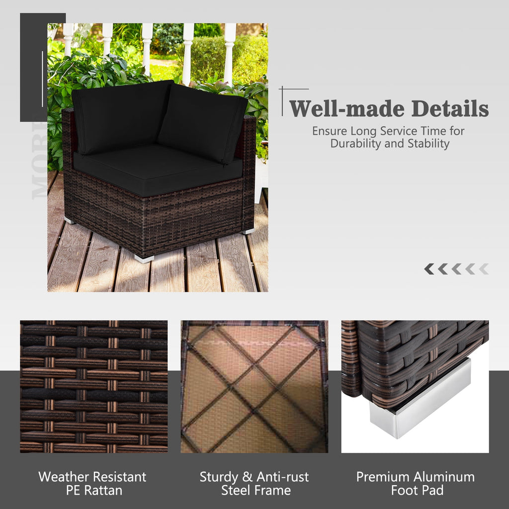 Patiojoy 6PCS Wicker Patio Sectional Conversation Furniture Set with Coffee Table & Seat Cushions Black
