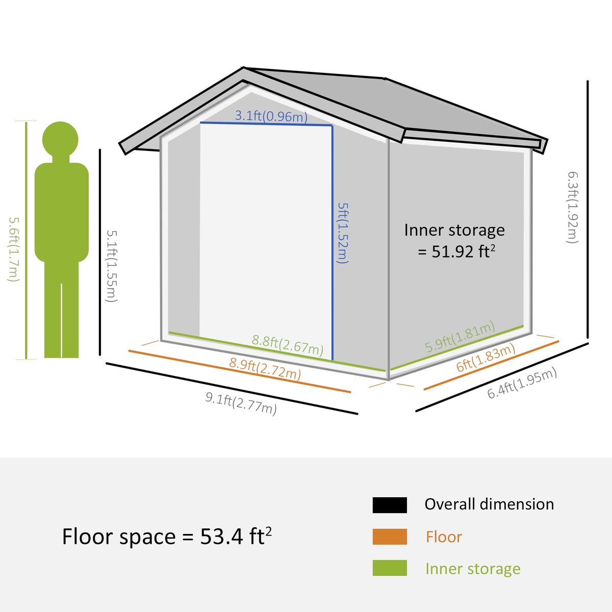 Outsunny 9' x 6' Garden Storage Shed with Foundation Kit, Metal Tool Storage House with Double Doors for Outdoor Patio Yard, Dark Grey