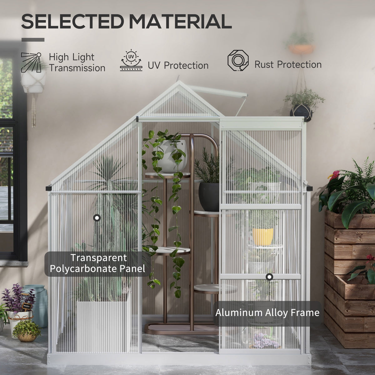 Outsunny 6' x 6' Walk-In Polycarbonate Greenhouse with Foundation Window