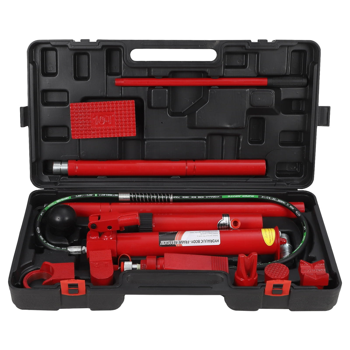 Power Hydraulic Kit with Blow Molded Portable Storage Box, Body Repair Tools for Loader Truck Bed Unloader Farm, 4 10 12 or 20 Ton, Black and Red