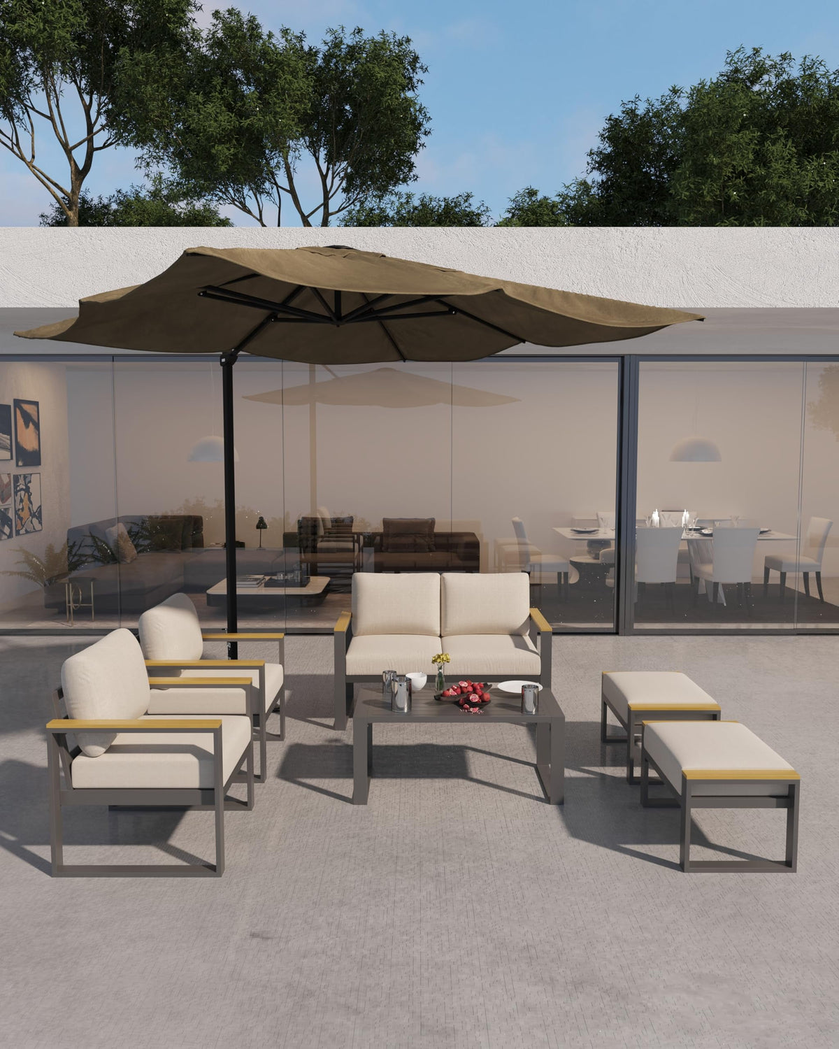 GOGRANT Aluminum Outdoor Patio Furniture Set, 2-Piece Loveseat with Coffee Table, All-Weather Modern Garden Furniture for Balcony Backyard