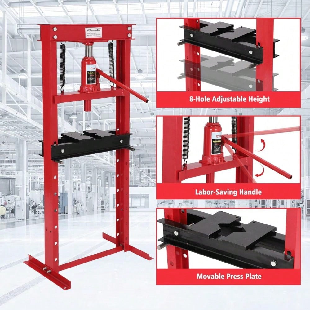 H-Frame Pneumatic Hydraulic Shop Press, Heavy-Duty Benchtop Press with Adjustable Worktable and Stamping Plates