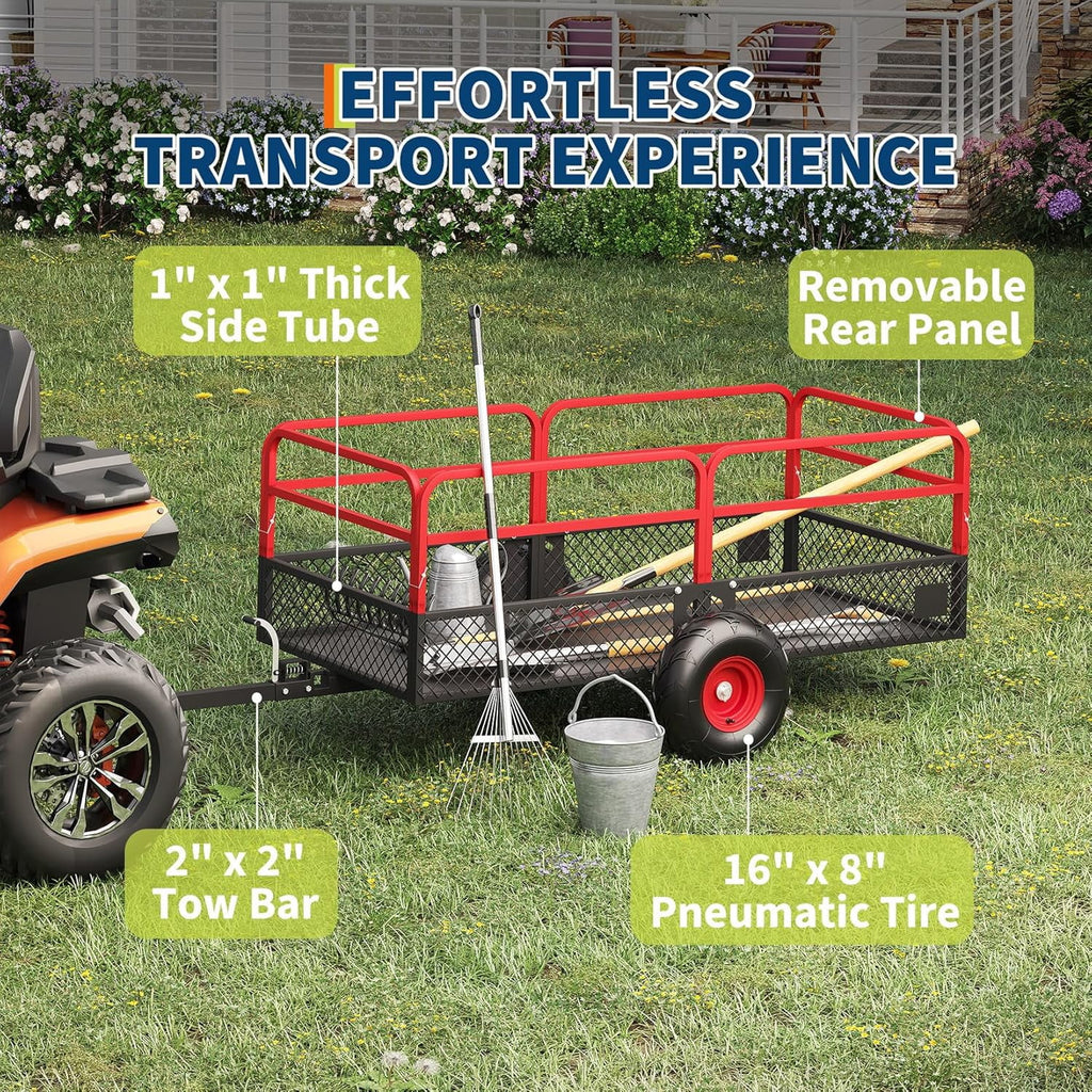 ATV/UTV Tow-Behind Dump Cart, 1600 lb Capacity, 22 cu ft, Removable Sides and All-Terrain Tires