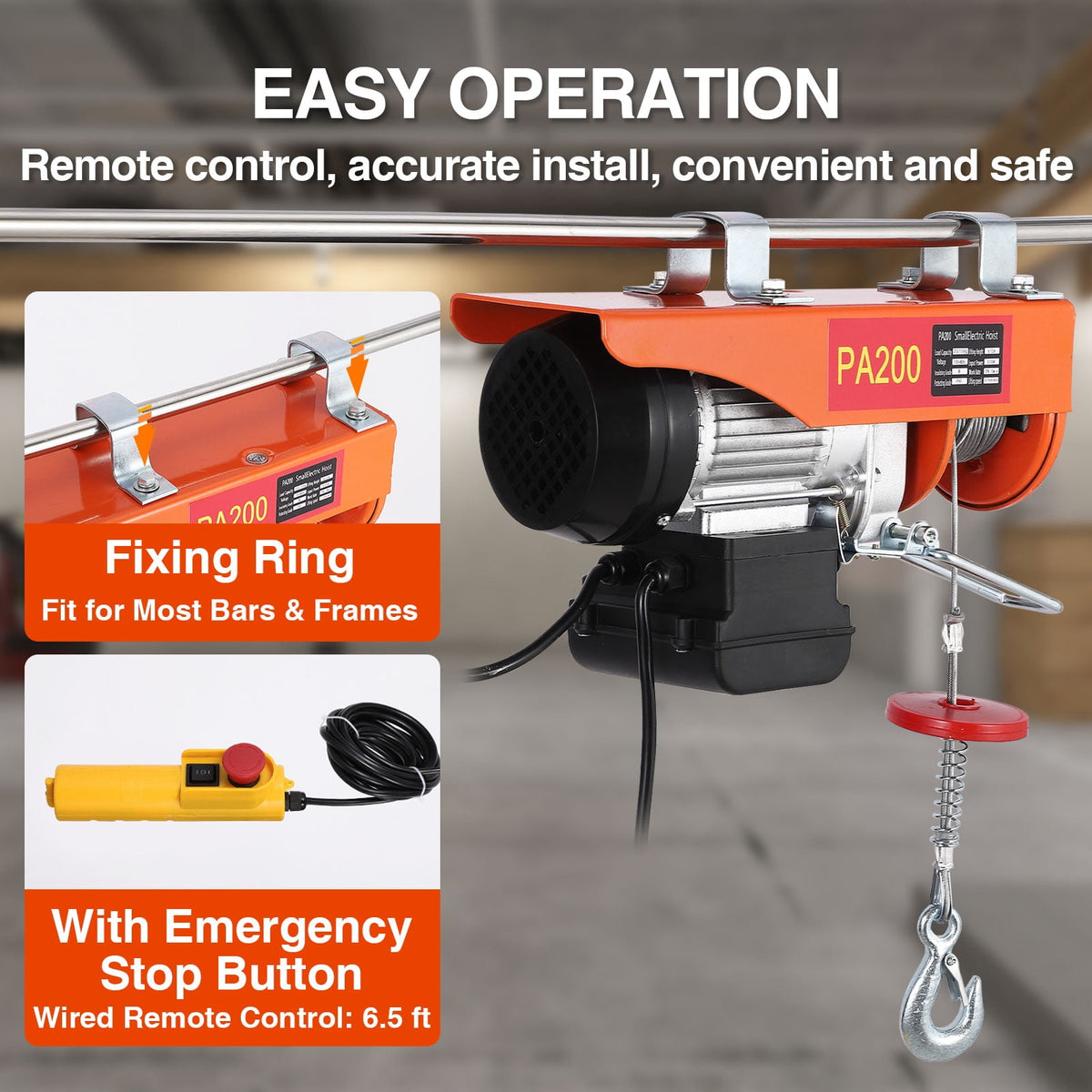 GloryStar 110V Electric Engine Lift Hoist, Steel Wire Crane with Double Slings for Garage, Warehouse or Factory