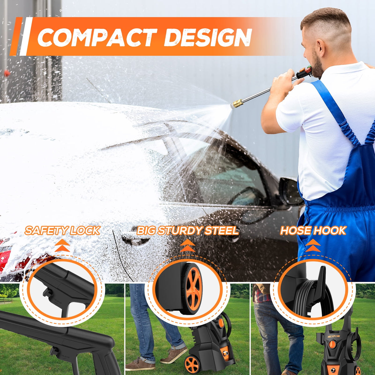 NEXPOW Electric Pressure Washer, 4000PSI Max 2.6 GPM Power Washer with 30 ft Hose, 4 Different Pressure Tips, Foam Cannon, Perfect for Cars, Patios