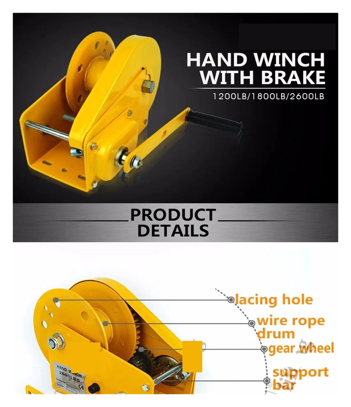 Manual Hand Crank Rope Winch For Dragging Boat ,Excellent Towing Capacity