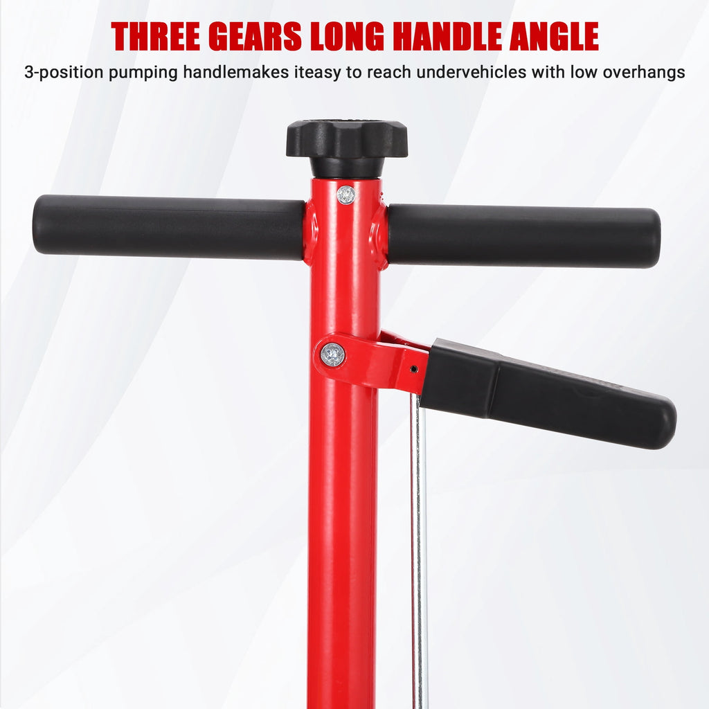 22-Ton/44,000 lb Air Hydraulic Floor Jack, Dual Power, 46-Inch Adjustable Handle and Wear-Resistant Tires, Red