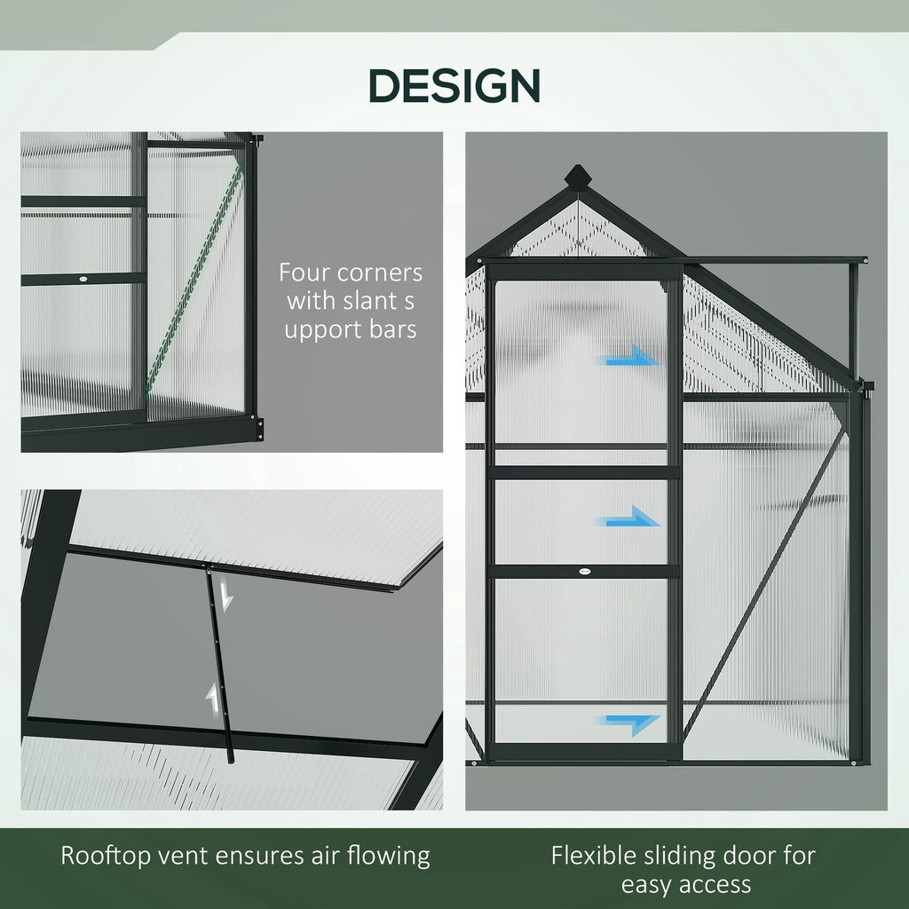 CoSoTower Greenhouse Garden, Green House, Outdoor Greenhouse Kit, PC Board with Sliding Door, 6.2' x 6.3' x 6.6', Grey