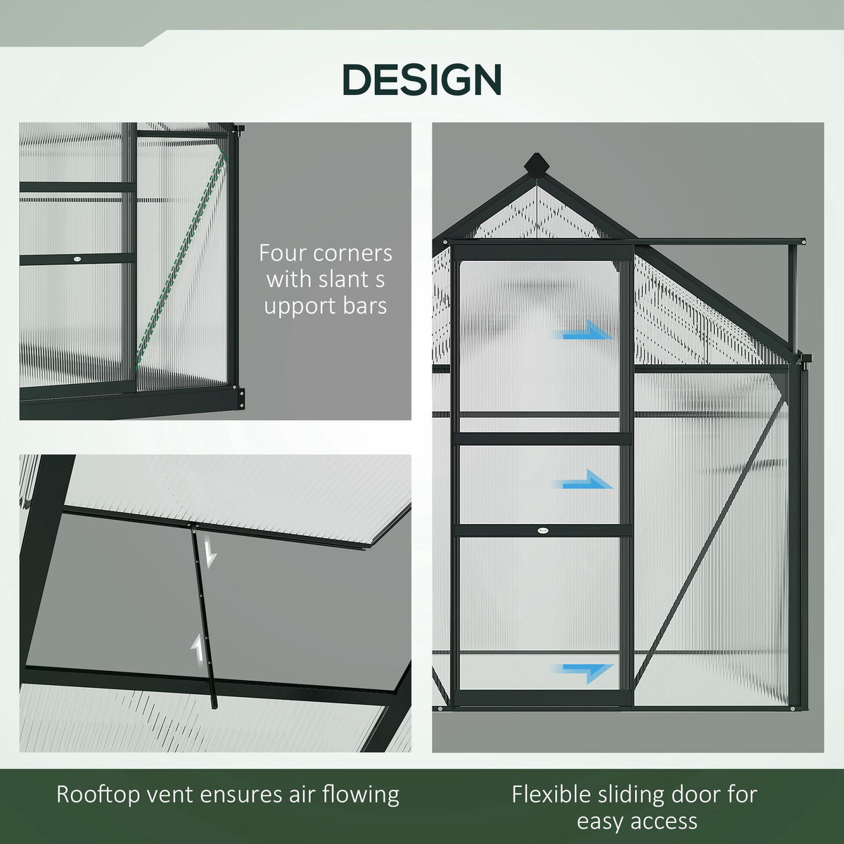 CoSoTower Greenhouse Garden, Green House, Outdoor Greenhouse Kit, PC Board with Sliding Door, 6.2' x 6.3' x 6.6', Grey