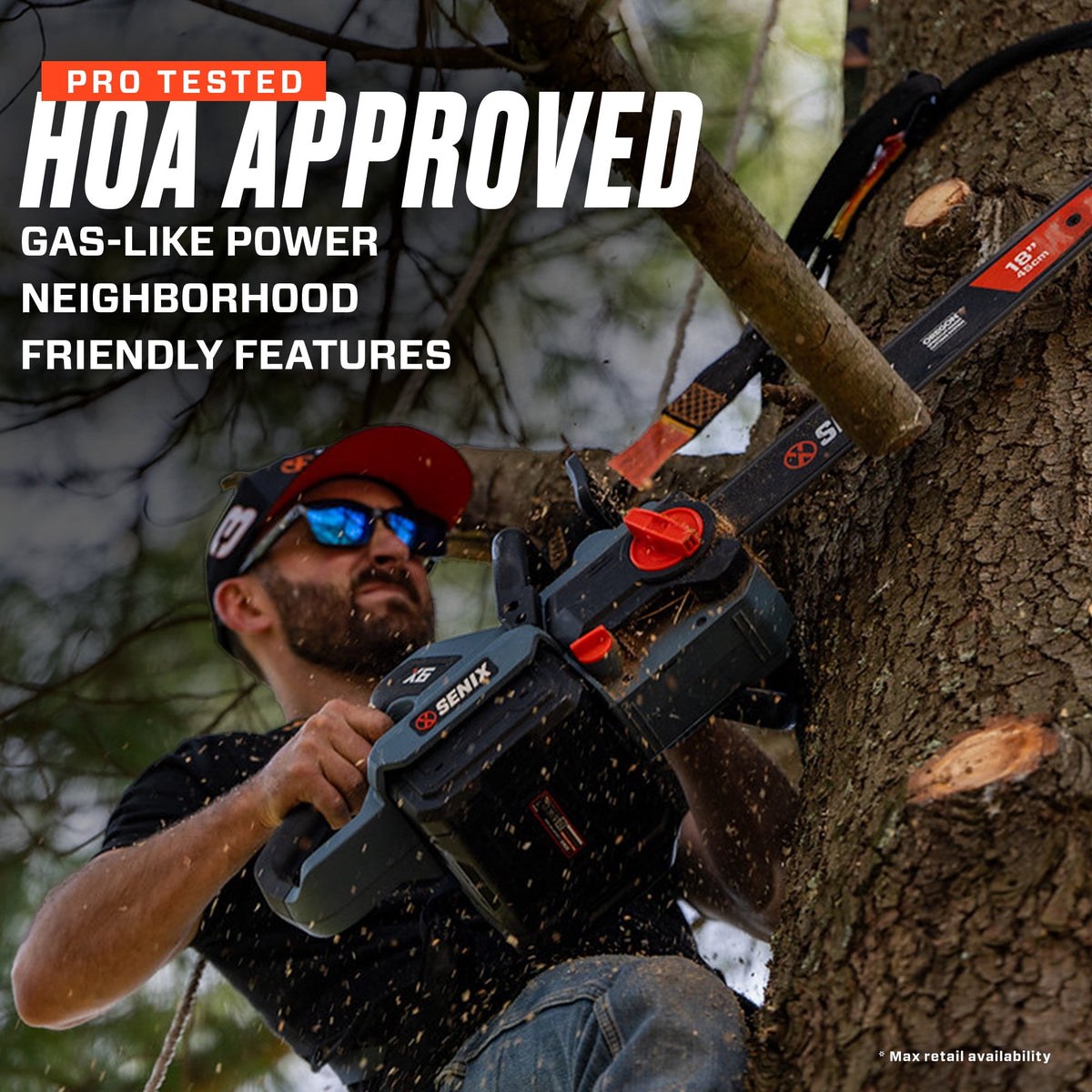 SENIX CSX6-M1 18" 60V Battery Powered Chainsaw, Brushless, Automatic Oiler, Tool-Free Chain Tensioning, Cordless