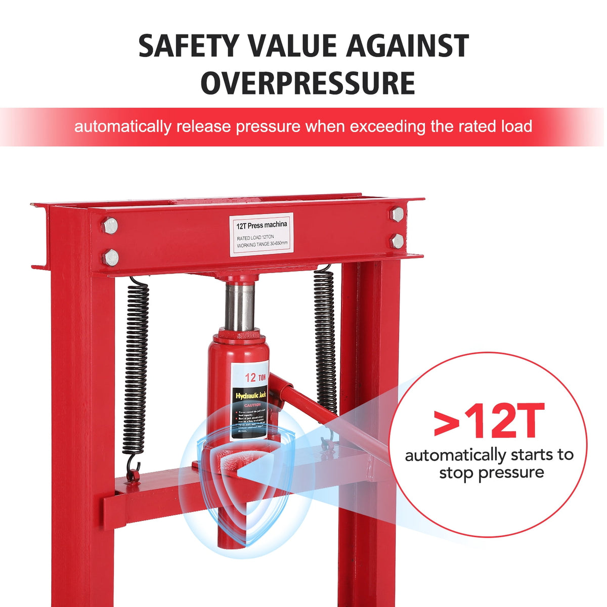 PioneerWorks 12-Ton Hydraulic Shop Press, Heavy-Duty H-Frame Benchtop Press with 2 Press Plates
