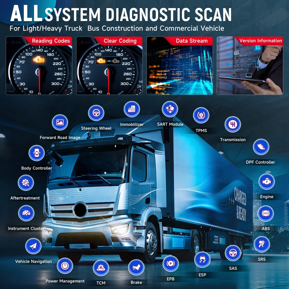 LAUNCH CRP129HD Heavy Duty Truck OBD2 Scanner Diagnostic Tool Speed Limit Adjust DPF