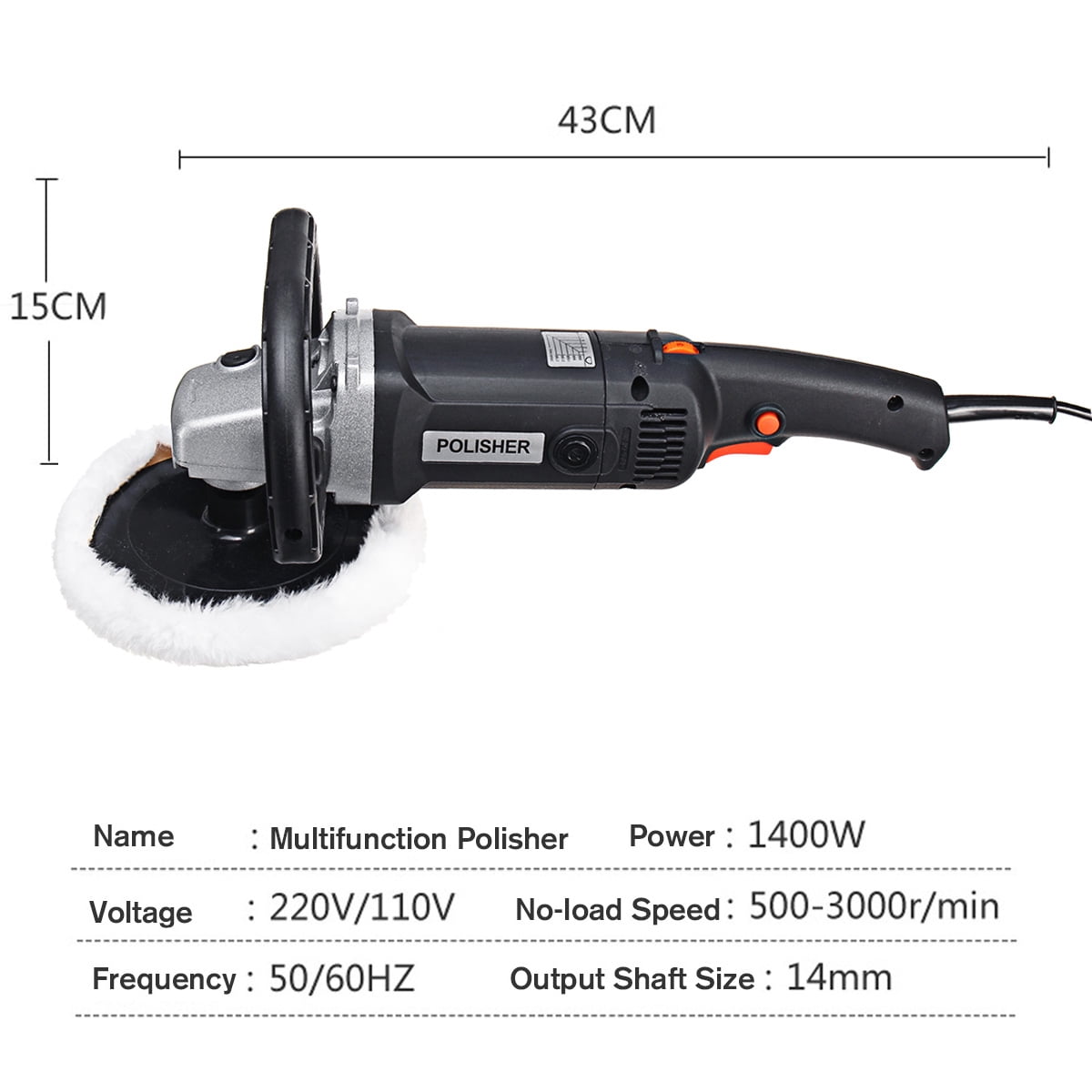 8 Speed Adjustable 1400W Car Polisher Electric Floor Polisher Polishing Variable Speed Machine Auto Polisher Sanding Machine ,Easy to Use