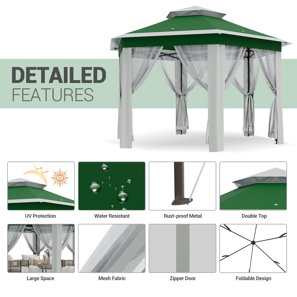 GOGRANT 13x13 Pop Up Gazebo with Mosquito Netting, Outdoor Canopy Tent with Vented Roof & Wheeled Bag for Patio Backyard Camping
