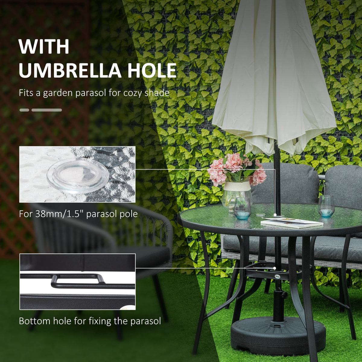 Outsunny 42-inch Round Steel Outdoor Dining Table with Umbrella Hole, Steel