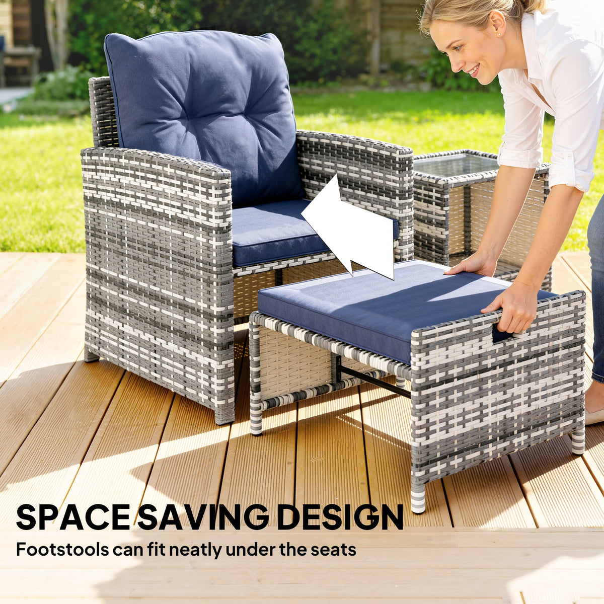 Outsunny 5 Piece Patio Furniture Set with Ottomans Cushions, Grey/Dark Blue